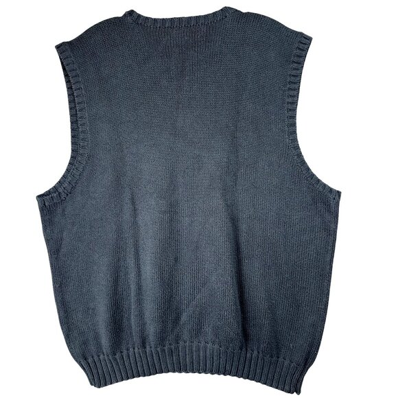Vintage Polo Ralph Lauren Sweater Vest Men XL Navy Blue V-Neck Cable Knit Cotton - Picture 2 of 6